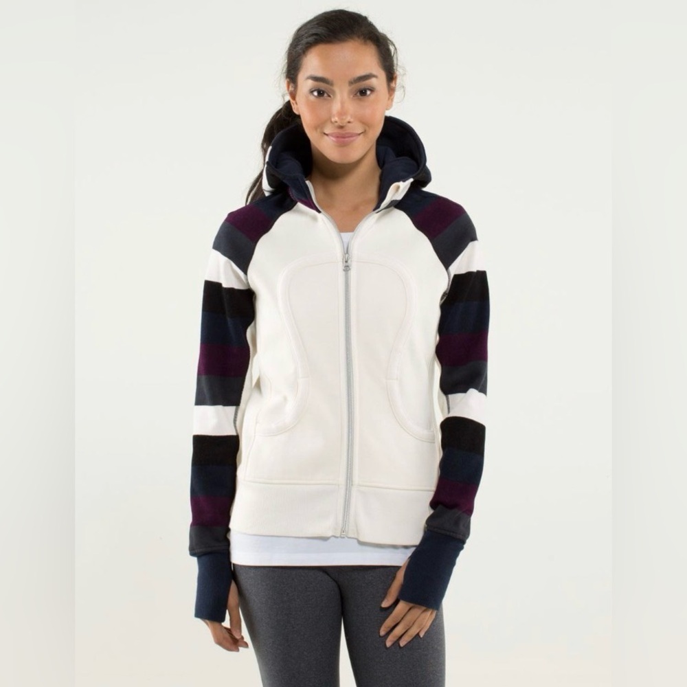 🔥Lululemon Scuba Hoodie Full Zip Thumbholes White with stripes🔥